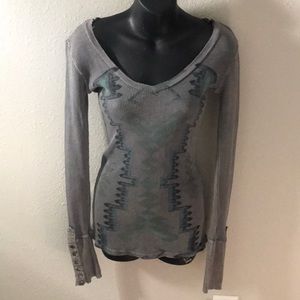 🦚Idylle Dark Gray Waffle Knit Aztec Long Sleeve